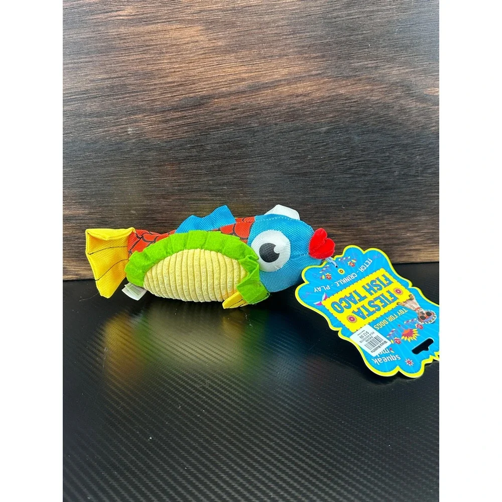 Bow Wow Pet Fiesta Fish Taco Squeak Crinkle Dog Toy Blue Red‎ New